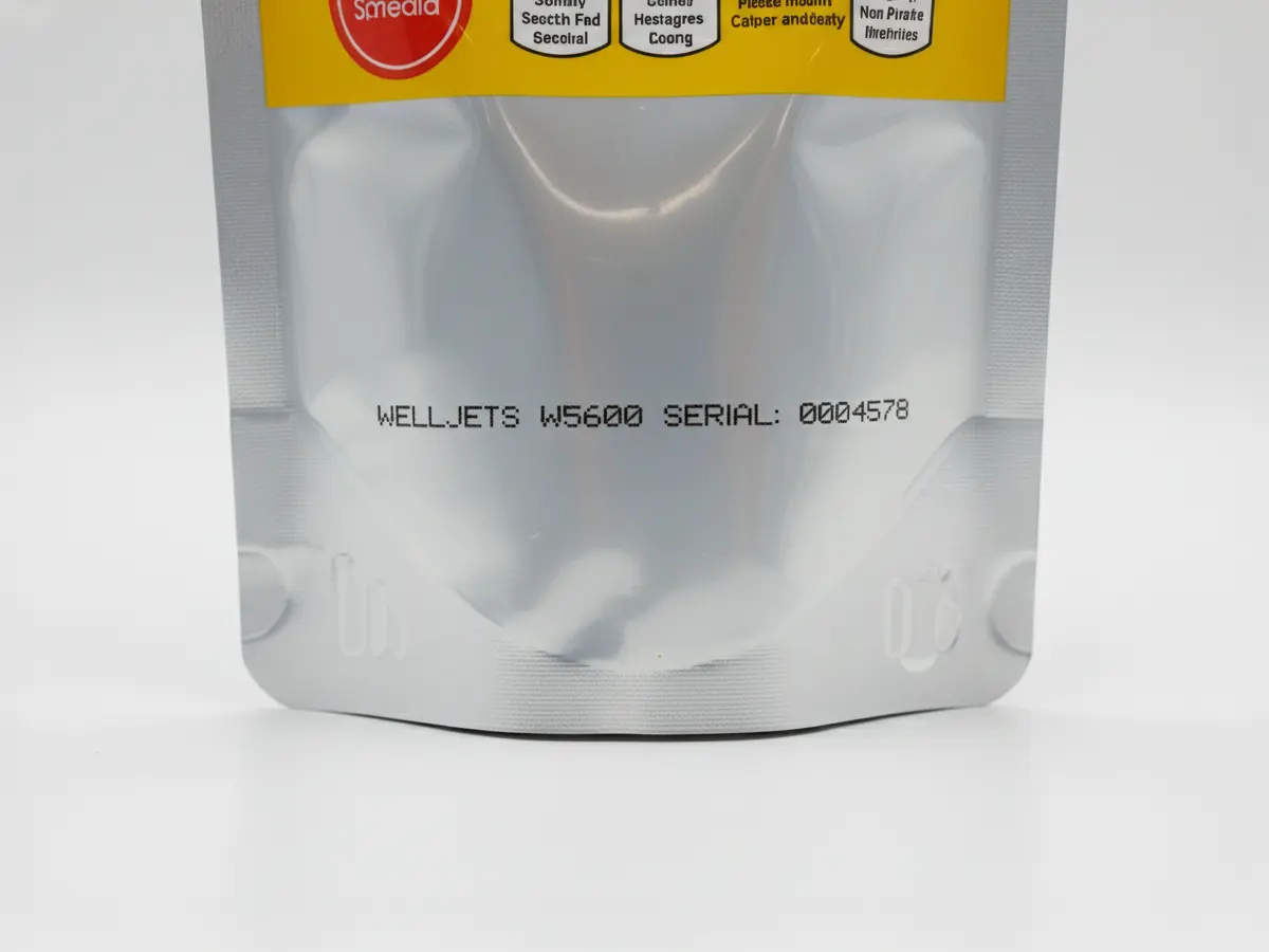 Маркировка серийного номера на гибкой упаковке принтером Welljets W5600