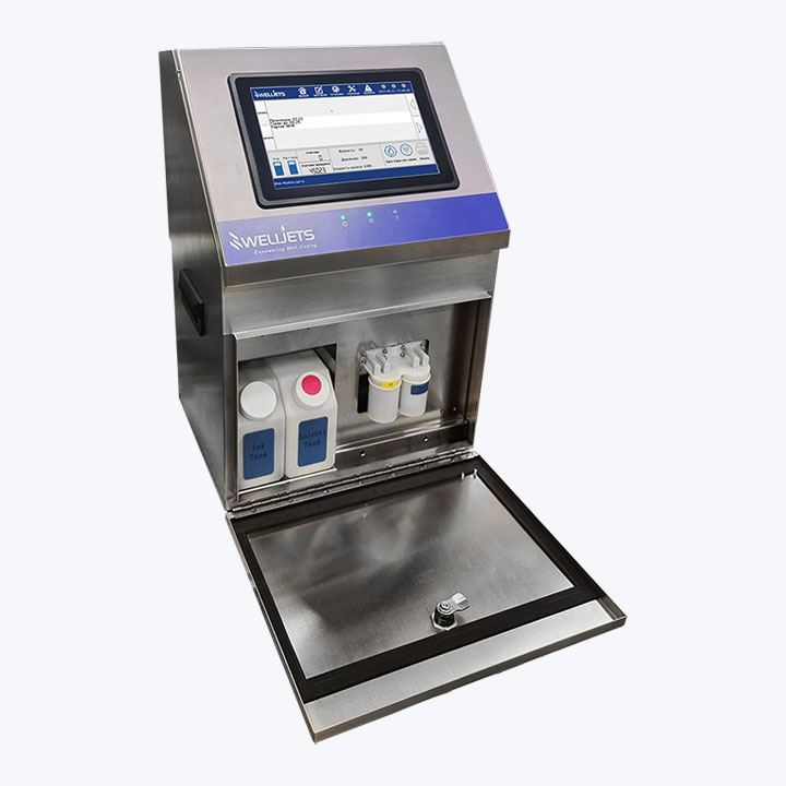 Промышленный каплеструйный принтер Welljets W5600 — открытая панель с контейнерами Ink и Solvent