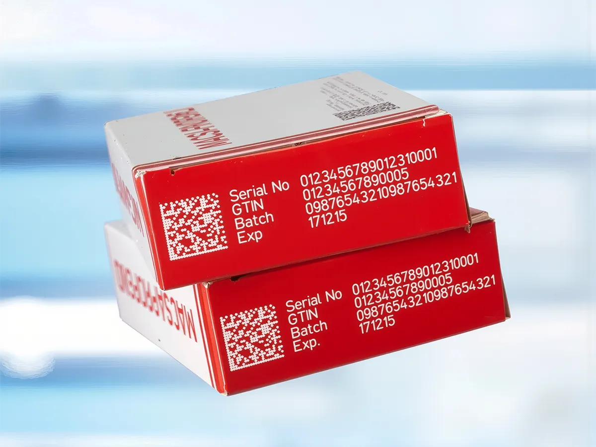 Лазерная маркировка DataMatrix и текстовой информации на картонной упаковке