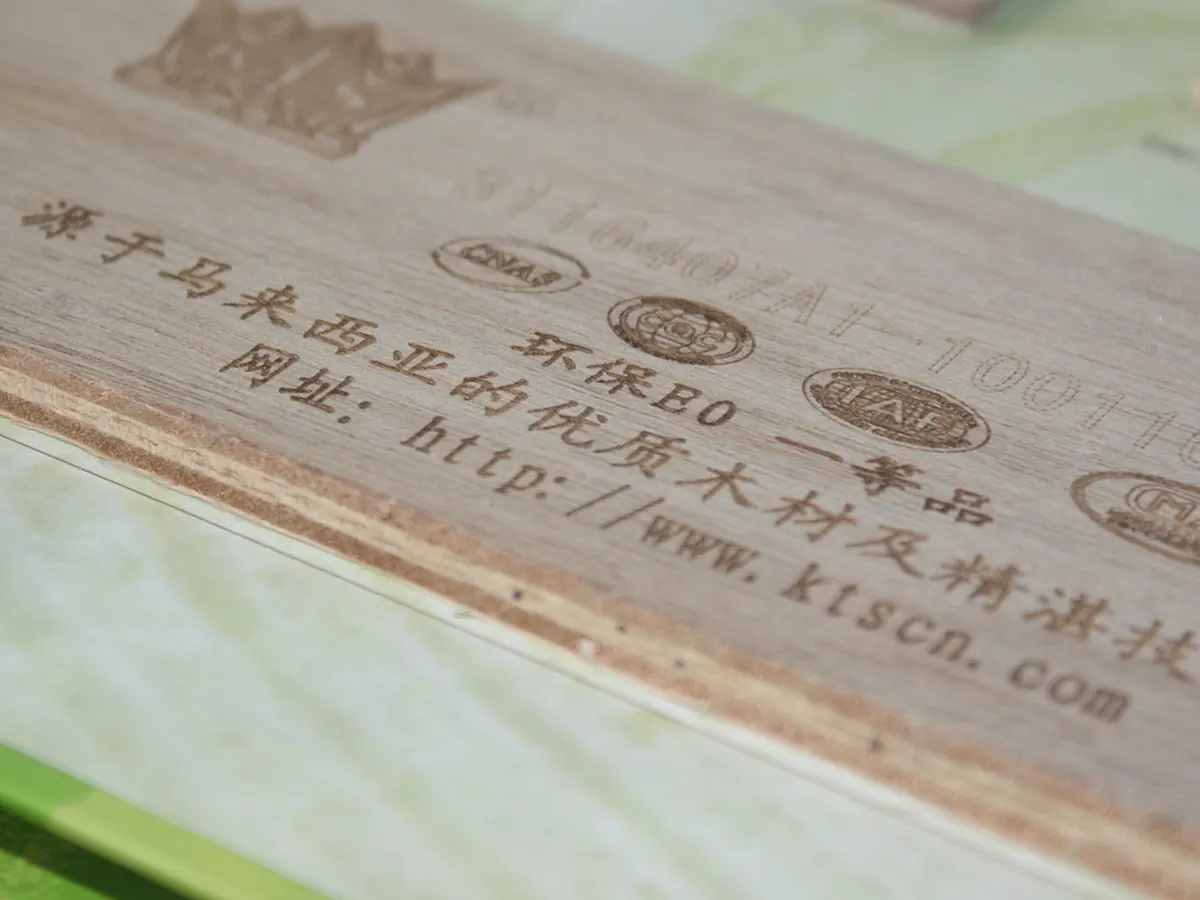 Лазерная гравировка текстов и логотипов на деревянной поверхности маркиратором Sunine CO₂